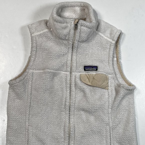 Patagonia Woman Retool Sherpa Fleece Vest Medium White Full Zip Polartec Thermal - Picture 1 of 8